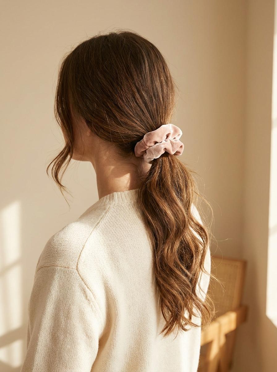 Einfacher Zopf mit Scrunchie - einfache Frisur für lange Haare